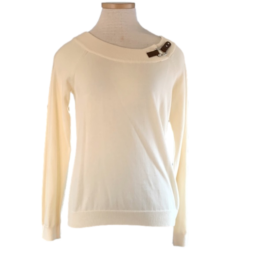 Lauren Ralph Lauren sz PL cream colored sweater with faux leather accent